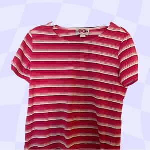 Vintage 90 Design Black, Pink & White Striped Blouse, Women’s Medium